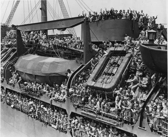 US troops returning home aboard the USS General Harry Taylor in August 1945