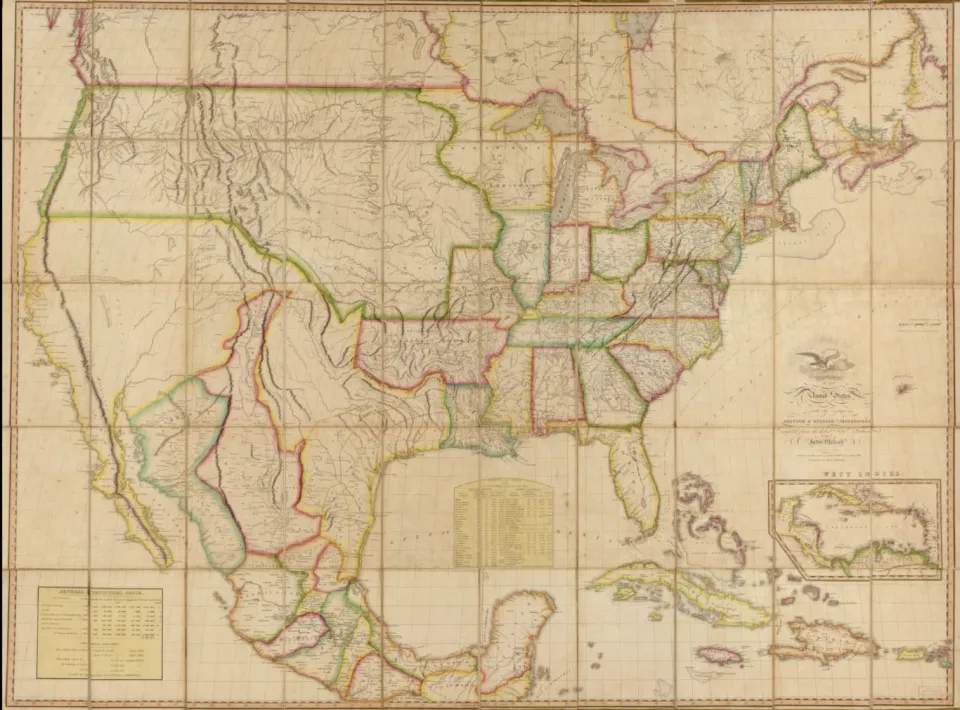 An 1812 map of the United States and adjacent British and Spanish possessions by John Melish. Courtesy of the Library of Congress.