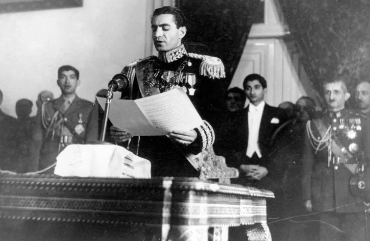 Shah of Iran Mohammad Reza Pahlavi speaking in Tehran, Iran, February 16, 1950.