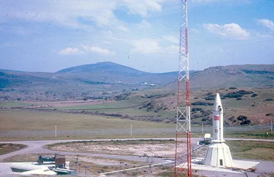 Jupiter intermediate-range ballistic missile (IRBM) at Çiğli Air Base in Turkey, 1963. A squadron of 15 Jupiters became operational there in March 1962. (Photo courtesy of the late Lewis Mills)